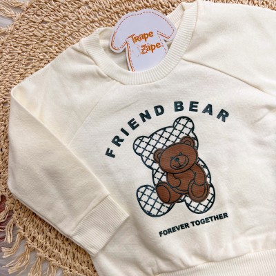 Conj. Casaco Friend Bear e Calça de Moletom - Off White e Verde